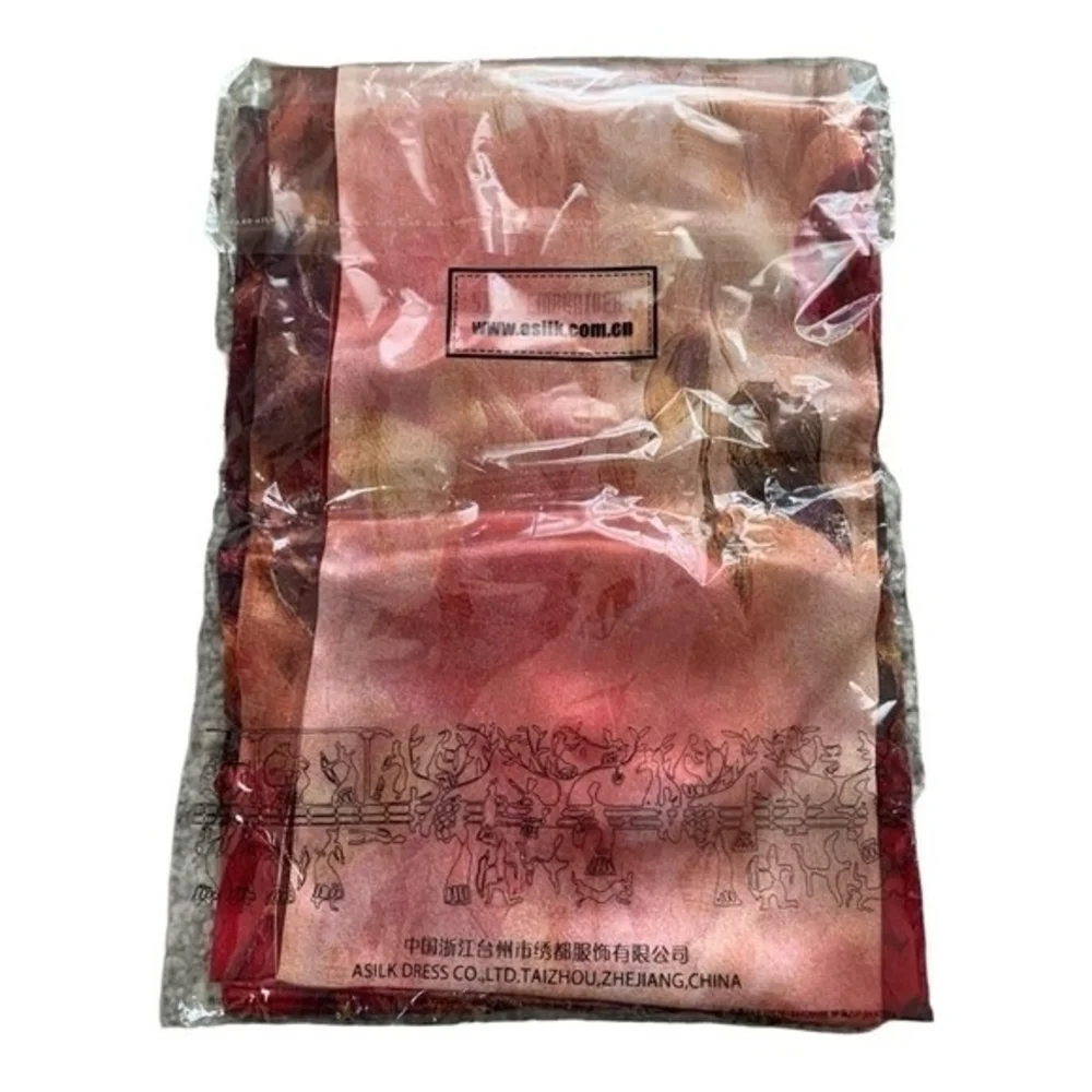ASILK Red Watercolor Floral Mulberry Silk Scarf Wrap Cover Up NWT